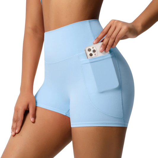 Solid Color Yoga Pants With Pockets Quick Drying High Waisted Gym Push Up Yoga Shorts for Woman Breathable Workout Fitness Short