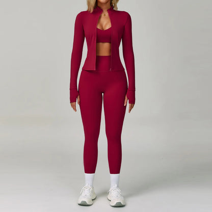 2/3PCS Women's Tracksuit Yoga Set Push Up Workout Sportswear Gym Clothing High Waist Leggings Fitness Long Sleeved Sports Suits