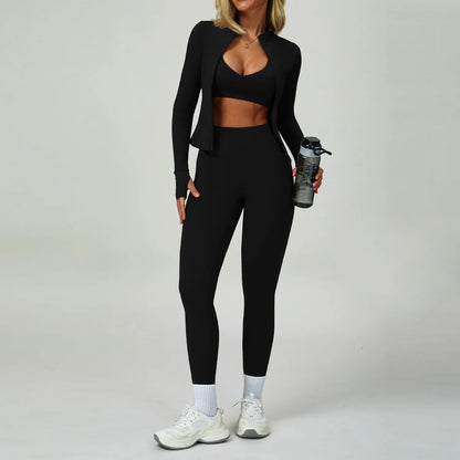 2/3PCS Women's Tracksuit Yoga Set Push Up Workout Sportswear Gym Clothing High Waist Leggings Fitness Long Sleeved Sports Suits