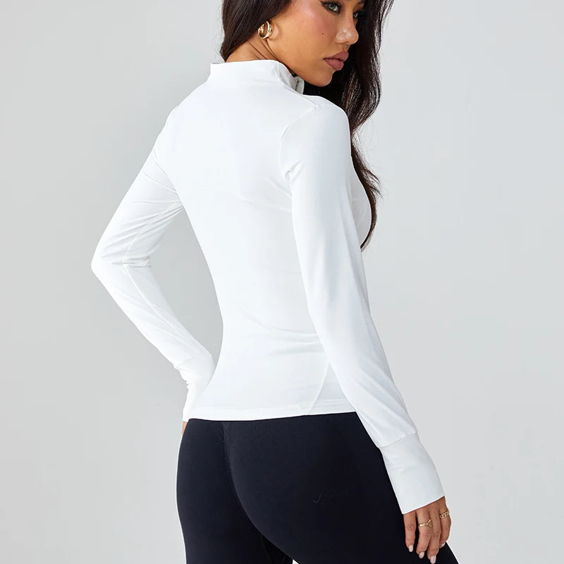 Autumn and winter professional yoga exercise jacket women's zipper tight quick-drying stand-up collar long-sleeved top  popular